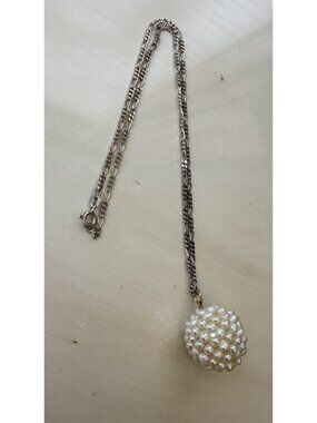 Vintage Cultured Pearl Round Cluster Pendant 925 Sterling Silver Chain Necklace